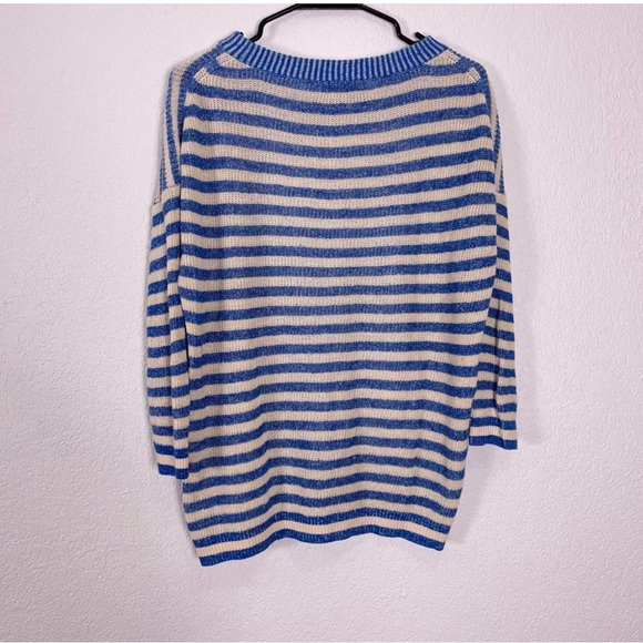 J. Crew Blue & Cream Striped 3/4 Length Sleeve Sweater - Picture 2 of 5